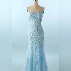 Blue floral prom dress! In great condition size 4-6